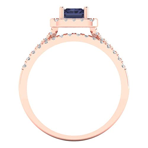 Wedding Ring Set for Women - 14K Solid Gold, Rose Gold Simulated Blue Sapphire Engagament Ring and Stacking Zirconia Wedding Band Bridal Set, 1.72 tcw4