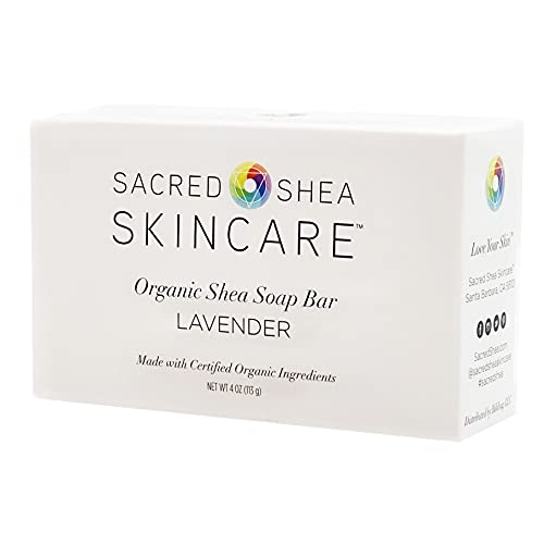 Sacred Shea Skincare Organic Lavender Shea Beauty Bar, Sensitive Skin Beauty Bar, Acne Treatment, Eczema Soap, Lavender, 4 oz.