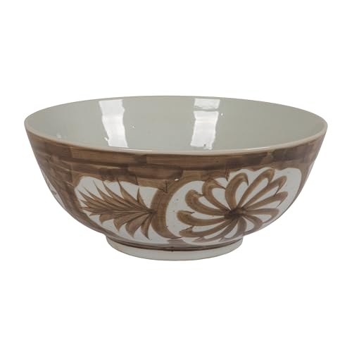 Image of Creative Co-Op Hand-Painted Stoneware Bowl with Water Color Floral Design, Brown