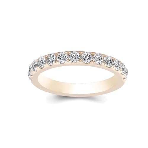 Aotiwe Anillo de compromiso estilo vintage, anillos de mujer con moissanita redonda de oro amarillo, S 1/2, Oro amarillo de 9 quilates, Moissanita