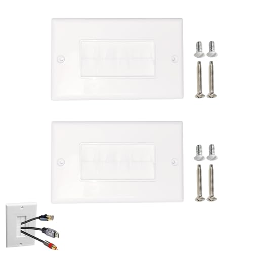 2 Pièces Plaque Murale Brosse, Passe câble Murale Sortie Connecteur, Passe Câbles pour Connexion Audio et Vidéo, Prise Murales Multimédia Boîtier, Compatible pour...