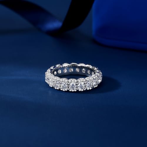 Moissanite Eternity Ring for Women Round Cut D Color VVS1 Moissanite Wedding Band, S925 Sterling Silver 18K White Gold Plated Promise Engagement Rings for Women2