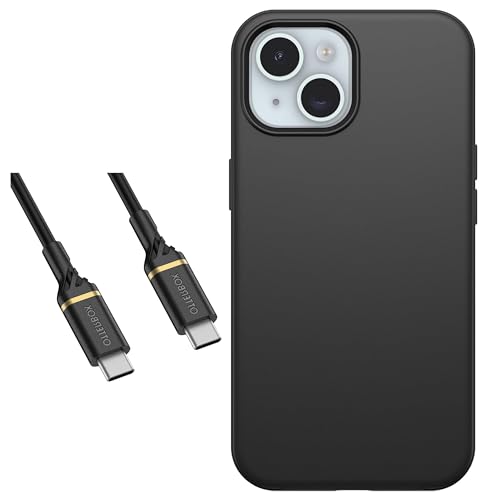Coque iPhone 16e OtterBox Symmetry Plus noire avec câble USB-C pour protection au quotidien