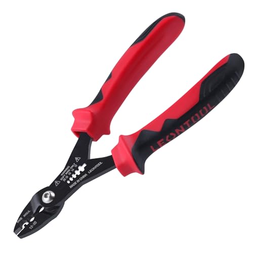 Image of 4-in-1 Multi Purpose Electricians Pliers, TPR Handle | 7 inch Compact Wire Stripper Cutter Crimper Gripper, Tapered Head, Cr-V Steel, for 12-20 AWG Insulated & Non-Insulated Wires
