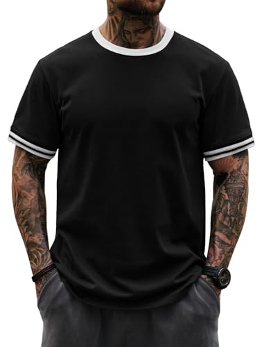 Mens Ringer Tshirt Casual Heavyweight Summer Crewneck Short Sleeve Shirts (S-XXL)