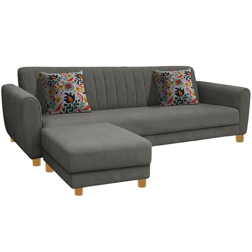Image of Rosebell-Modern L-Shape Velvet Sofa Set for|Right-Hand Sectional Sofa with Tufted Back 4-Seater Corner Couch,Perfect for Home Office Guests Living Room-Grey