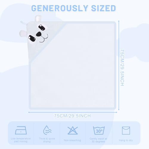 Image of Baby Hooded Bath Towel for Newborns Infants and Toddlers Soft Absorbent Rayon Baby Hooded Towel with Cute Animal Hood Skin Friendly 30 x 30 Inches (Blue)