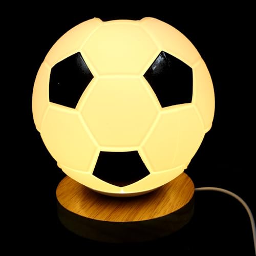 FRCOLOR Lámpara de Escritorio Base de Madera Resistente con Diseño de Balón de Fútbol Negro y Blanco Iluminación Cómoda Adecuado para Dormitorio y Estudio