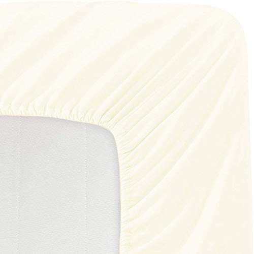 Image of Sweet Dream's 750 Collection Egyptian Cotton Fitted Bedsheet 4 to 12 Inch Matress 15 inch Drop Olympic Queen Size Bed (66x72) Inches (5.5 by 6) Feet + 2 Pillow Covers (18x28), Ivory (Cream)