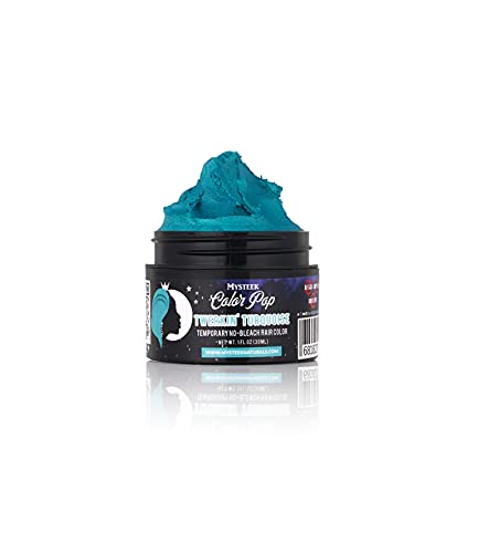 Mysteek Color Pop Temporary Hair Color for Dark Hair or Light Hair, Natural Hair Coloring with No Hair Bleach, Wash Out Hair Color, Mysteek Naturals (1 Fl Oz, Twerkin Turquoise)