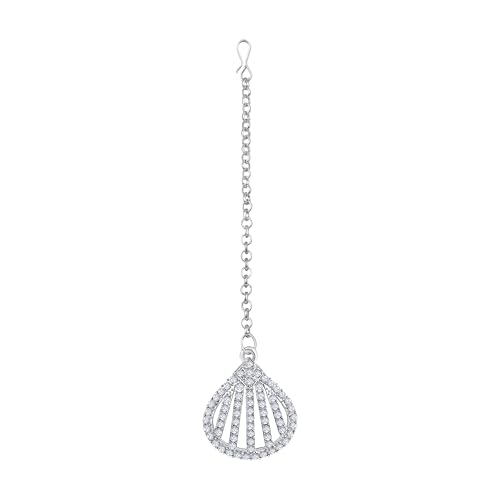 Image of Atasi International Silver Plated White Crystals American Diamonds Stylish Necklace Set with Earrings and Maang Tikka for Women and Girls | Stylish Jewellery for Party, Wedding and Festive Occasions (R6158)