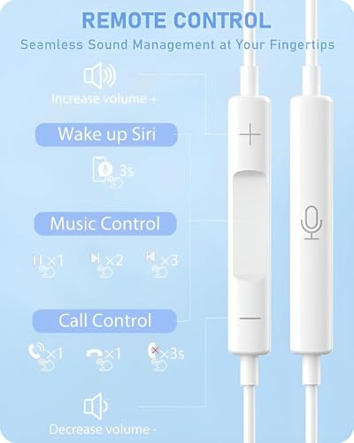 Image of Type C Wired Earphones with HD Mic, 14.2mm Driver for Powerful Bass, Anti-Tangle TPE Wire, Ergonomic in-Ear Headphones for iPhone 16 /15 Pro Max, Samsung S24 /S23 Ultra, Pixel & iPad - White