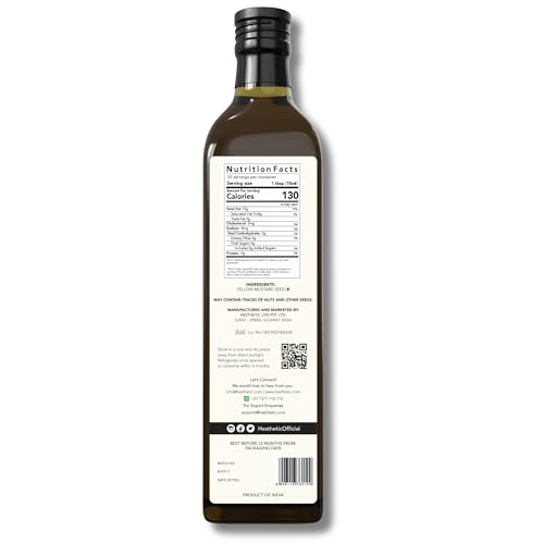 Image of HESTHETIC Cold Pressed Mustard (Sarson) Oil 750ml | Pure Sarson Ka Tel | Natural-Aroma Unrefined Cooking Oil for North Indian & Bengali Cuisine | German-Tech Single-Screw Press | Glass Jar