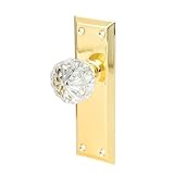 newliplace 2 Pack Vintage Single Sided Crystal Dummy Door Knobs Interior, Long Plate Antique Glass Dummy Door Knobs in Polished Gold/Brass Finish