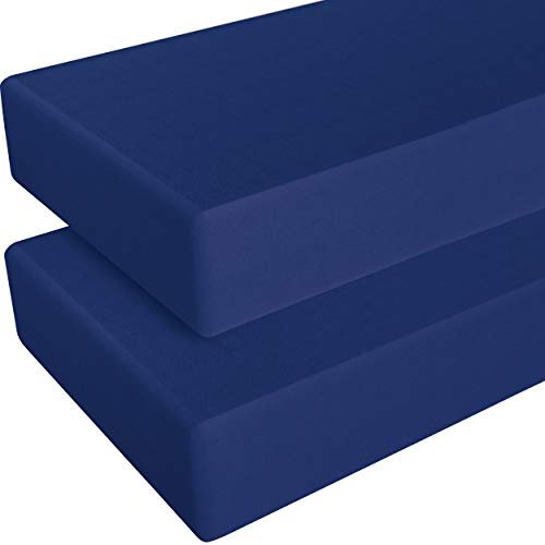 Image of NTBAY 2 Pack 100% Brushed Microfiber Fitted Crib Sheet, Super Soft and Cozy 28x52 Crib Sheet for Standard Crib and Toddler Mattresses, Boys, Girls, Unisex, Navy Blue, 28x52 Inches