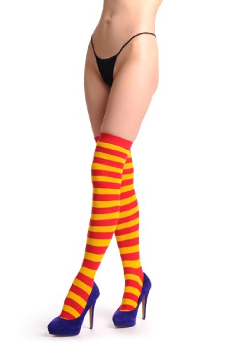 LissKiss Red & Orange Warm Winter Cotton - Orange Striped Opaque Over The Knee Socks4