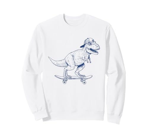 Funny Dinosaur T-Rex Skateboarding Skater Skating Kid Boy Sweatshirt
