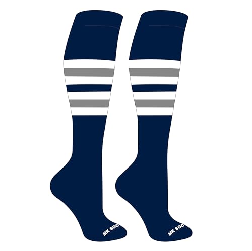 Striped OTC Baseball, Softball, Football Socks (F) Navy, White, Grey