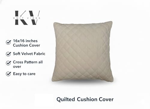 Image of Set of 5 Pcs Cushion Cover 16 x 16 Inches Soft Velvet Fabric Cusion Covers for Sofa Set /Diwan Beds, Color- Cross Cream, Set of 5 Pcs