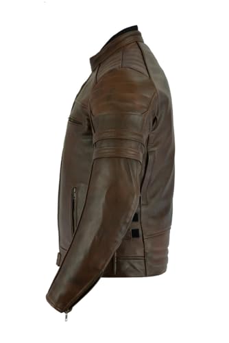 JACKET4U Herren Motorrad Lederjacke Level 2 Schutz, Touring, Motorrad, Biker, CE Protektoren, Used Look, Naturnarbenleder, MBJ-4068, Braun, L