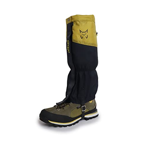 ALTUS Polainas HK-42 | Polaina Larga | Ideal para Senderismo y Actividades de montaña | Talla Unica | Resistente | Impermeable | Ligero | Adultos | Unisex | para Hombre y Mujer (Negro/Mostaza)