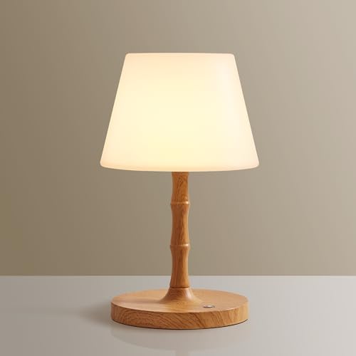 Image of Dawnwake Desk Lamp Cordless Table Shower Lamp Waterproof,Rechargeable Battery Operated Lamps for Bedroom Night Stands,3 Colors Touch Dimmable Small Outdoor Lamps,4000mAh LED Wood Grain