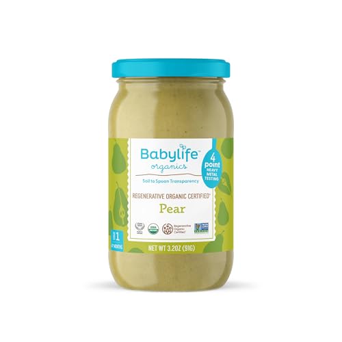 Babylife Organics Stage 1 Heavy Metal Safe Organic Baby Food - Pear 3.2 Ounce Jar (1 Pack)