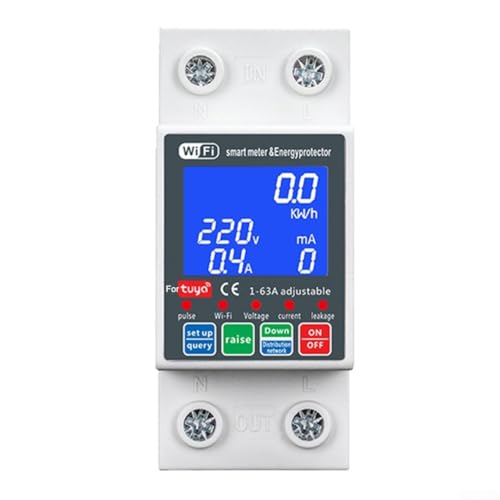 URPIZY Para Tuya WiFi Interruptor inteligente 63 A 230 V con control remoto de luz trasera Protección contra sobrecorriente Medición de energía Contador de corriente digital para carril DIN hogar