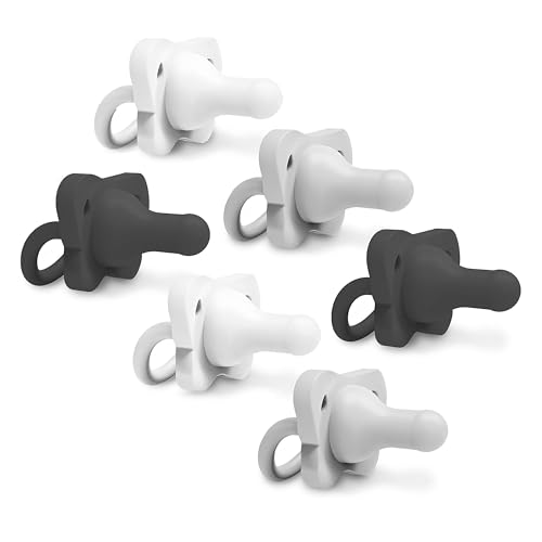 Image of Dr. Brown's HappyPaci 100% Silicone Baby Pacifier, Contoured One-Piece Design, Black/Gray/White - Value Pack, 0-6m, BPA-Free, 6-Pack