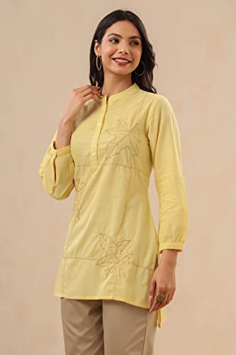 Image of Juniper Women's Cotton Slub Embroidered High-Low Kurta
