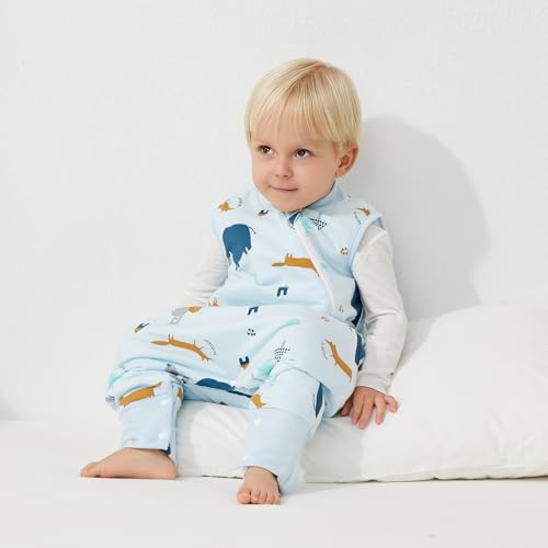 Image of Duomiaomiao 1.5 TOG Toddler Sleep Bag 6-12 Months 100% Cotton Four Season Side Open Zipper Baby Sleep Sack with Feet, Breathable Toddler Wearable Blanket