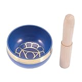 TOGEVAL Handgefertigte Meditations Klangschale 8cm Metall Mit Holzklöppel Blassblau Vielseitige Klangschale Für Buddhismus Yoga Und Wohnraumdekoration