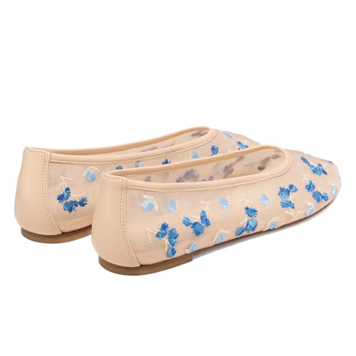 Mesh Ballet Flats for Women Pull-On Elegant Dressy Office Shoes with Fashion Embroidery Round Toe3