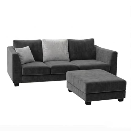 Image of SOCOZI Trevano 4 Seater L Shape Sofa Set with Movable Ottoman | Flexible Left or Right Layout | Soft Velvet Suede Fabric | Modern Design | Plush Comfort Cushions for Living Room (Dark Gray-Light Gray)