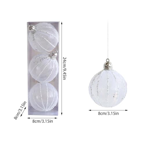 3Pcs 3.2" Durable Shatterproof Baubles Christmas Ornaments for Tree Decor (White) - image 7