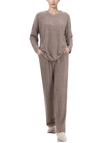 Pyjama femme hiver côtelé manches longues ensemble chaud