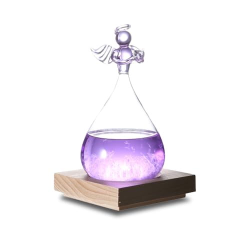 Joyzan Storm Glass Weather Predictor, Predicting Forecaster Glass Barometer Water Drop Cloud Station Office Home Decor Decorative Bottle Tabletop Crystal Desktop Decoration Wood Base Christmas Gift