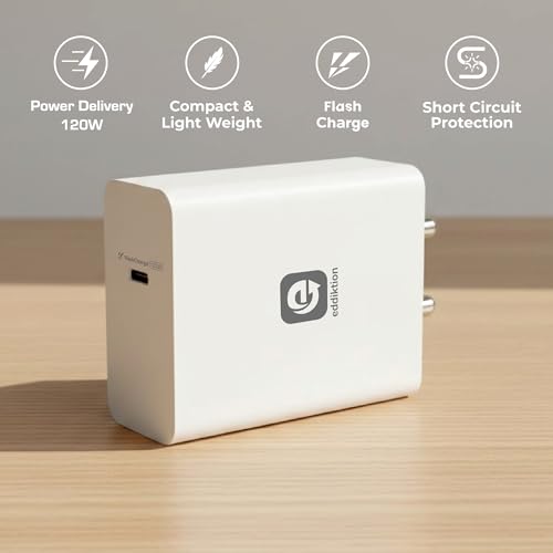 Image of Orignal 120W PD Type C Fast Charger Adapter | Flash, SuperVOOC, Turbo, Dash Fast Charging Support | 6A Type C to C Cable 1m Included | Compatible with All Androids Phones (White)