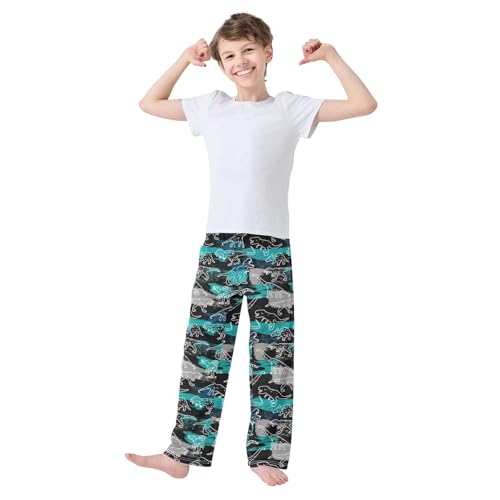 ZZXXB Walking Dino Print Boys Long Pants Soft Trousers Elastic Waist Kids Lounge Bottoms with Pockets S-XL2