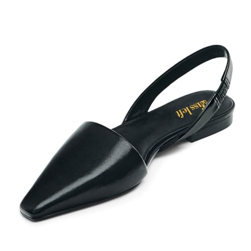 miss left Women Stretchy Slingback Closed Square Toe Flats Elastic Strap Slip Ons Comfort Walking Office Shoes Size 4-16 US
