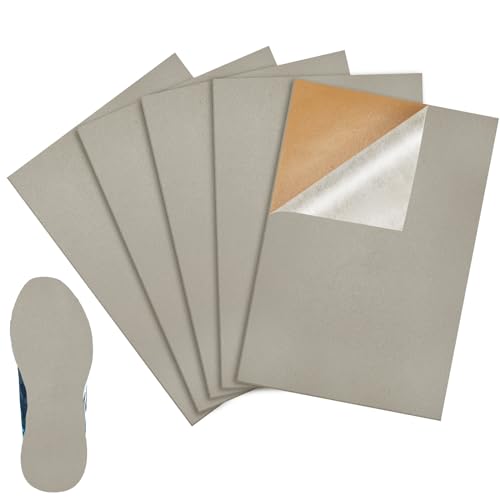 Dunzy 5 Pcs Stick on Self Adhesive Suede Soles for Dance Shoes 8.6 x 11.8 Inch Non Slip High Heeled Shoe Protector, Artificial Leather Sheets Friction Reducing Dance Sole Suede Shoe Sole Pads (Gray)
