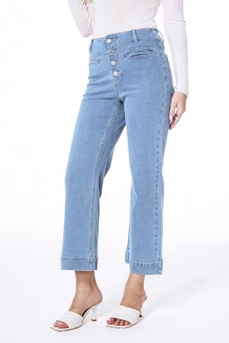 MONTVOO Women's Cropped Jeans Trendy Stretch High Waisted Denim Pants Straight Tummy Control Capri Button Fly Denim Jean4