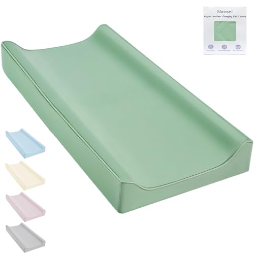 Image of Vegan Leather Changing Pad Cover - 31"X 16" - Waterproof Wipeable, Extra Thick & Portable & Non-Slip Diaper Mat - Fits Standard Changing Tables for Baby Boy Girl (Green)