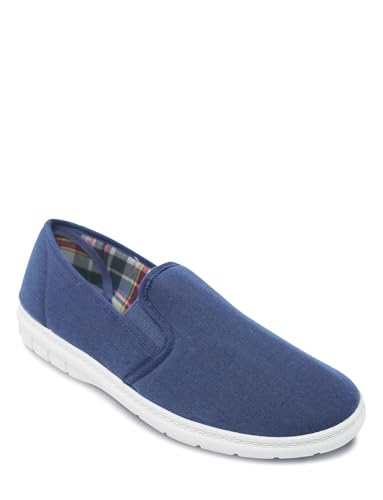 Chums Men's Extra Wide Fit Canvas Slip-On Shoes, Lightweight, Breathable Casual Pumps with Elastic Gusset Navy 7