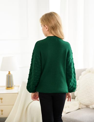 Image of Arshiner Girls Crewneck Sweaters Chunky Lantern Sleeve Knit Jumper Tops Casual Drop Shoulder Pullover Outwear for 5-13 Years