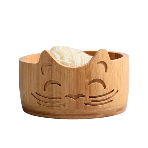 Image of Wooden Yarn Bowl for Crocheting, Knitting Bowl Yarn Holder Bowl with Holes, Yarn Storage Bowls for DIY Knitting and Crochet, 6.7 inch x 3.9 inch