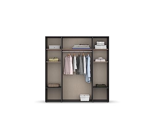 Rauch Möbel Voyager, Kleiderschrank für Schlafzimmer, Kinderzimmer, Babyzimmer, Jugendzimmer, Flur, 4-türig, 4 Schubladen, mit Zubehör Basic, Farbe Grau metallic, Schwarz, Breite 187cm