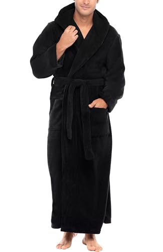 Alexander Del Rossa Mens Robe with Hood, Plush Fleece Hooded Mens Bathrobe, Big and Tall Bath Robe for Men