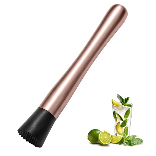 8 Inch Stainless Steel Cocktail Muddler and Mixing Spoon Home Bar Tool Set - Create Delicious Mojitos Old Fashioned/Mint Julep/Other Fruit Based Drinks (Rosegold)