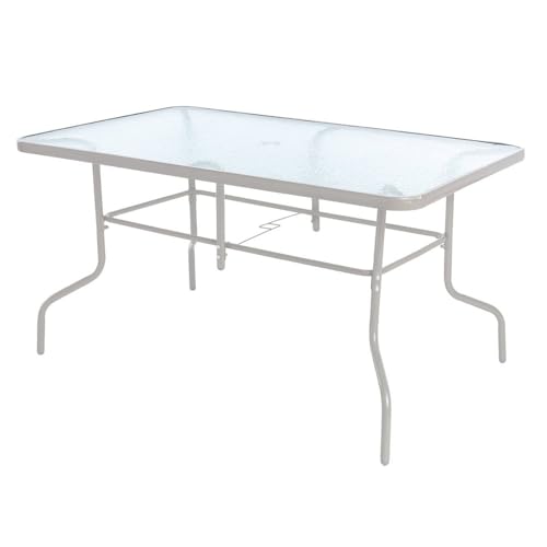 MONTY Mesa de Jardín Rectangular 140x90 cm de Acero Arena con Tablero de Cristal Templado 5mm | Pintura Anticorrosión, Uso Exterior | para 4 Personas | Requiere Montaje | Classic